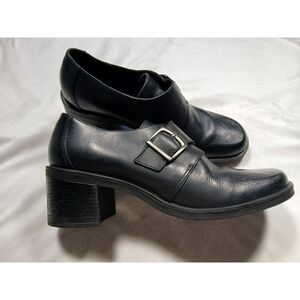 VTG 90s G.H. Bass Latina Chunky Heel Loafers Black Leather Buckle Shoes 7.5